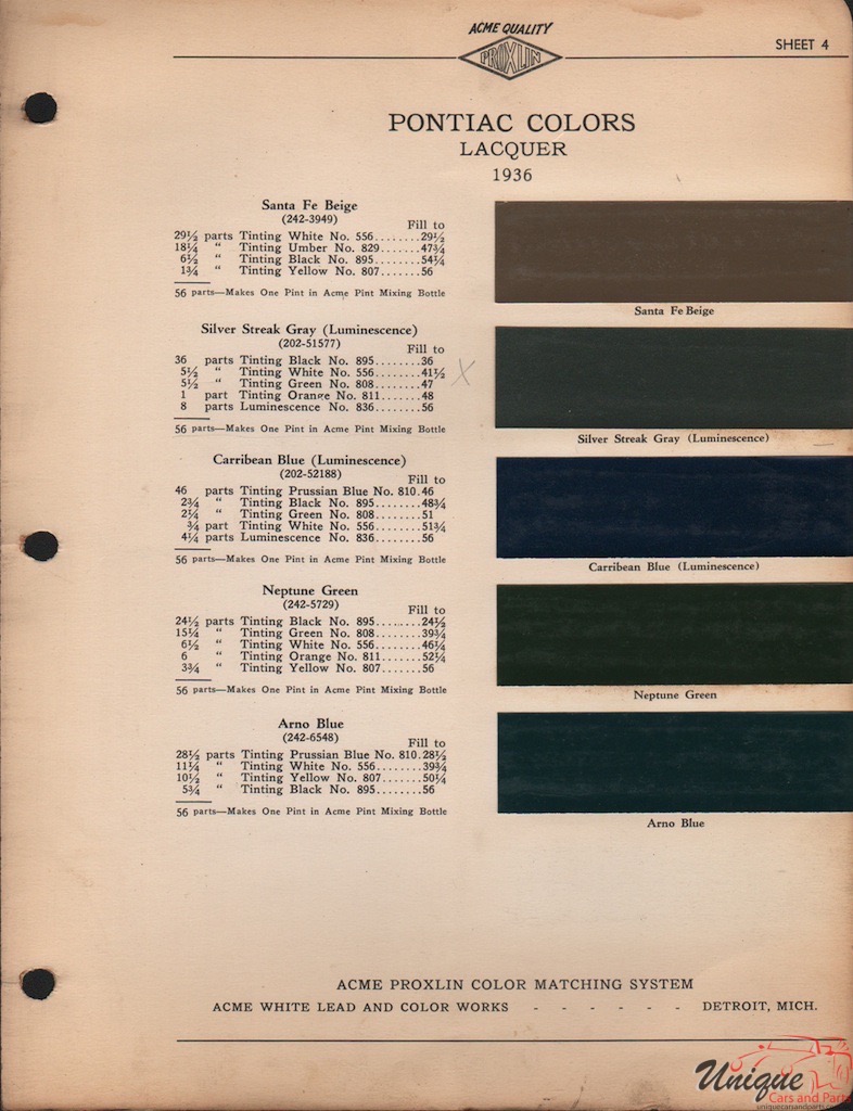 1936 Pontiac Paint Charts Acme 3